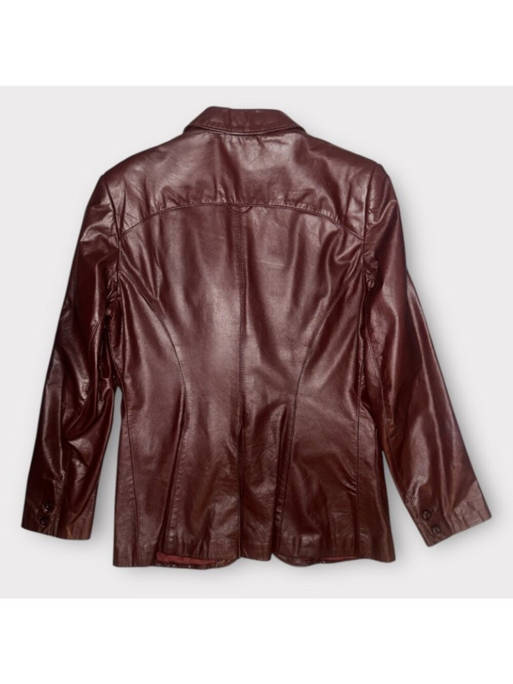 VTG Etienne Aigner Blazer Women M-L Oxblood Leather Notch Collar Jacket 1980s - Picture 9 of 12